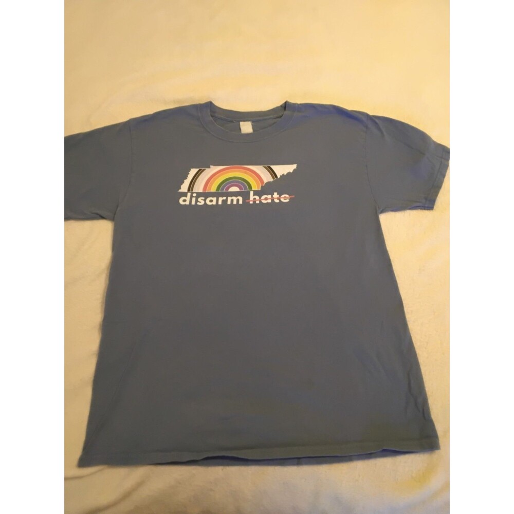 Disarm Hate Blue Multicolor Rainbow T Shirt Size Medium